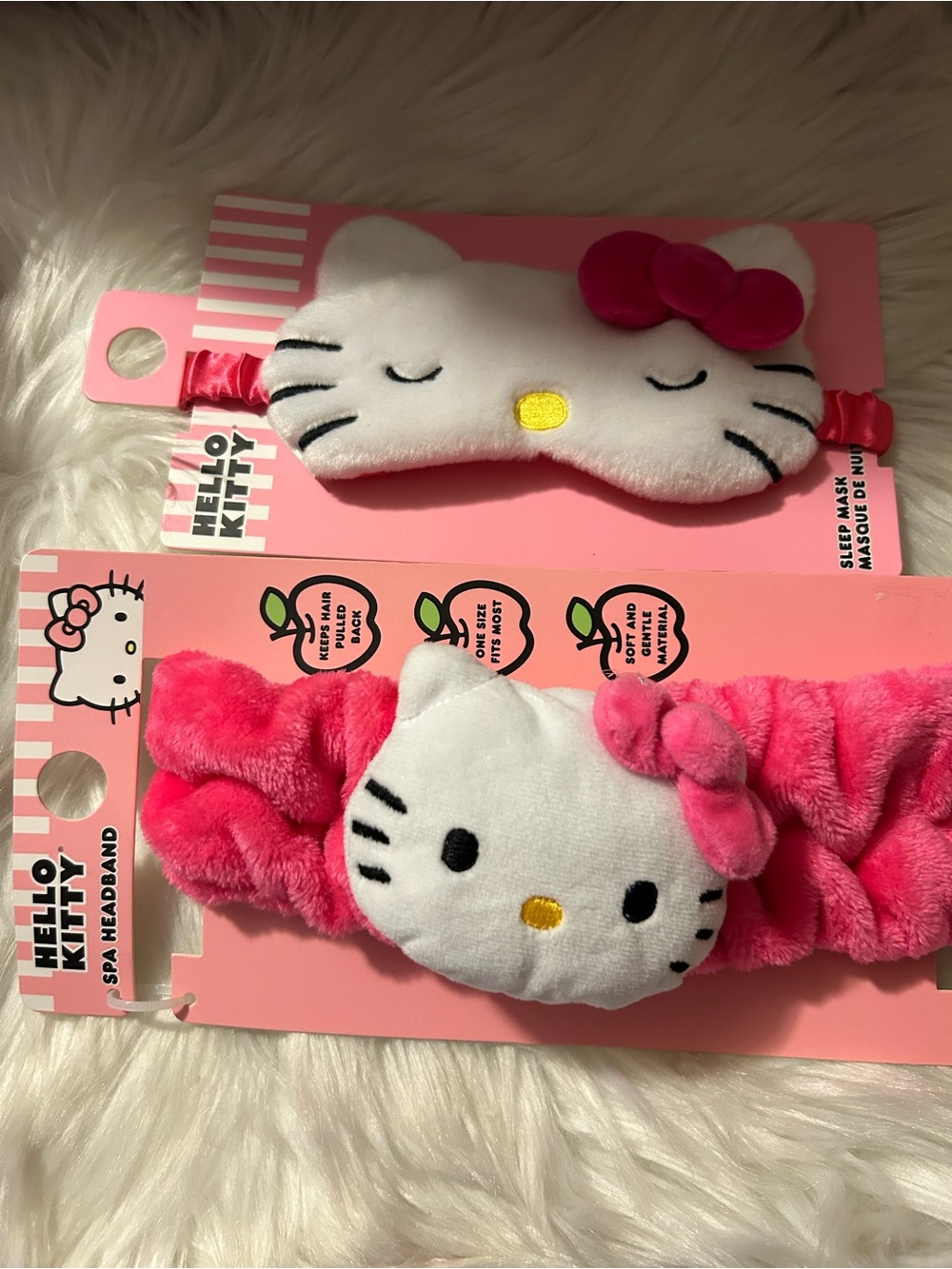 Hello Kitty White & Bright Pink Plush Eye Mask and Headband Set